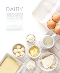 Dairy products on a white table