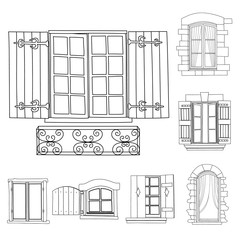 Vintage windows set on white background
