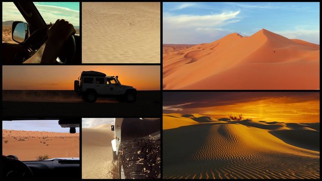 driving off-road car in the sahara desert montage