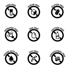 Vector black food dietary labels icon set