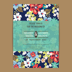 Wedding Invitation Card With Floral Background.
