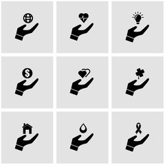 Vector black insurance hand icon set