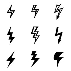 Vector black lightning icon set