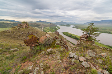 Buttes in a river Selenga valley.