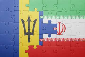 puzzle with the national flag of barbados and iran