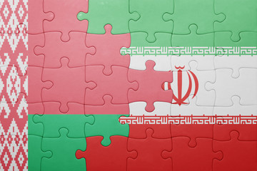 puzzle with the national flag of belarus and iran