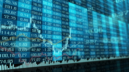 Animated table and bar graph of stock exchange market indices. 
 - Powered by Adobe