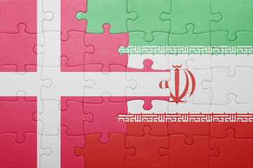 puzzle with the national flag of denmark and iran