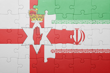 puzzle with the national flag of northern ireland and iran