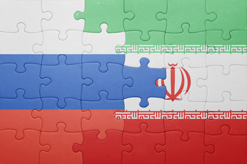 puzzle with the national flag of russia and iran