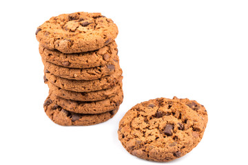 Chocolate chip cookies isolated on white
