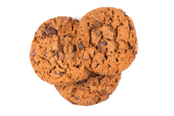 Chocolate chip cookies isolated on white