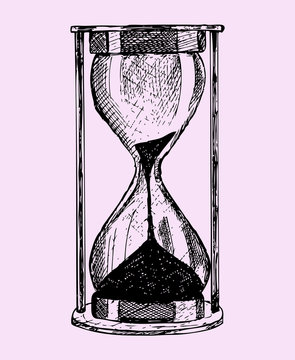 Hourglass, Doodle Style,sketch Illustration Isolated On Pink Background