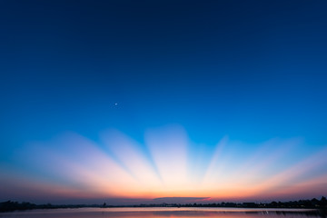 Fototapeta na wymiar Wonderful light after sunset over the lake