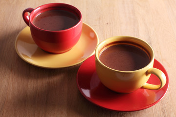 hot chocolate drink in colorful cups