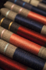 Colorful silk and wool scarfs in a market