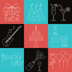 Party and Celebration vector line Icons set .