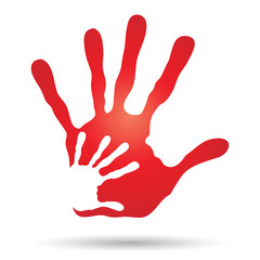 Obraz premium Vector conceptual mother and red child hand print isolated