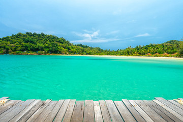 Wooden platform beside tropical beach at Koh Kood island
