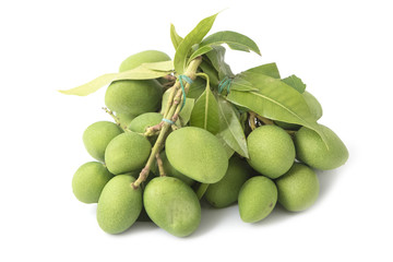 fresh green mango on white background