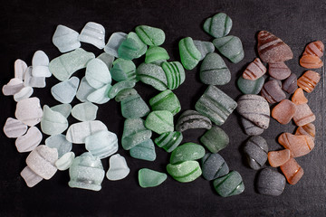 bottle necks glass pieces polished by the sea