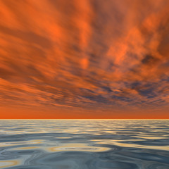 Conceptual sea water and sunset sky