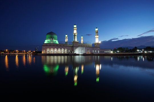 Kota Kinabalu Floating Mosque during blue hour. 