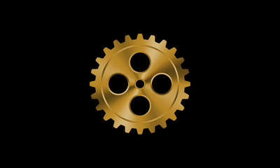 Golden gear on black background.
