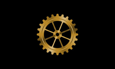 Golden gear on black background.

