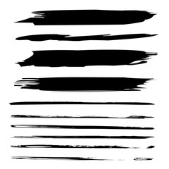 Collection or set of black paint hand made creative brush strokes