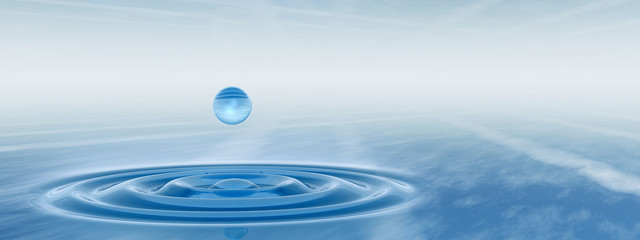 Conceptual blue liquid drop falling in water banner