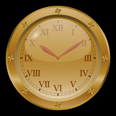 Fototapeta na wymiar Golden clock on black background. 