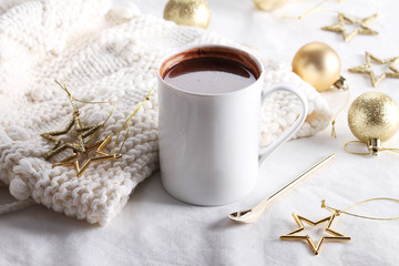 Fototapeta na wymiar hot chocolate drink with celebration decorations