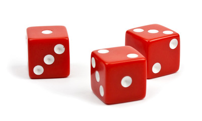 Red dice on white background.