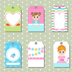 Set of cute creative cards with princess theme design.