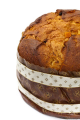 Panettone, Christmas cake isolated on white. Selective focus.