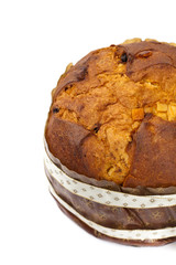 Panettone, Christmas cake isolated on white. Selective focus.