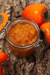 Orange Persimmon Jam with Saffron. Selective focus.