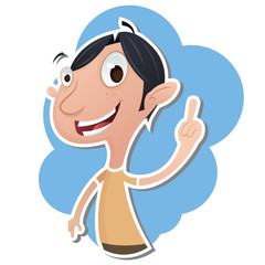 Cartoon man showing forefinger