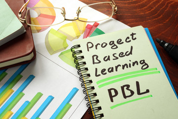 Notebook with  project based learning PBL sign.  