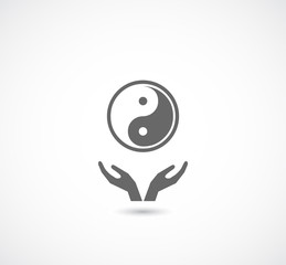 hands support ying yang symbol - obrazy, fototapety, plakaty
