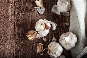 Garlic on the wooden background