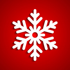 White snowflake with red background, a vector illustration.
