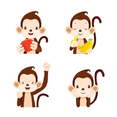 Monkey Actions Set, Animal, Action, Eating, Food, Objects