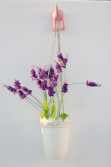 Artificial flowers on wall