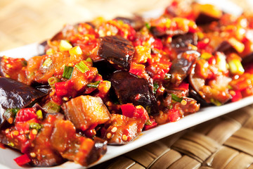 Eggplant, peppers and tomatoes appetizer