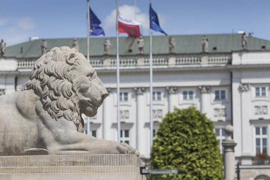 WARSAW, POLAND - JULY 09, 2015: Lion and Prince Jozef Poniatowsk