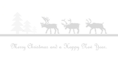 Christmas and silvester card with reindeers and trees.