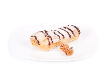 Cake eclair, decorated chocolate