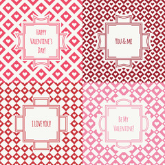Set of red, pink romantic seamless pattern with hearts. Collection of wrapping paper. Vector illustration. Background. Valentines day. Vintage frames. Greeting cards, invitations. Labels, badges
